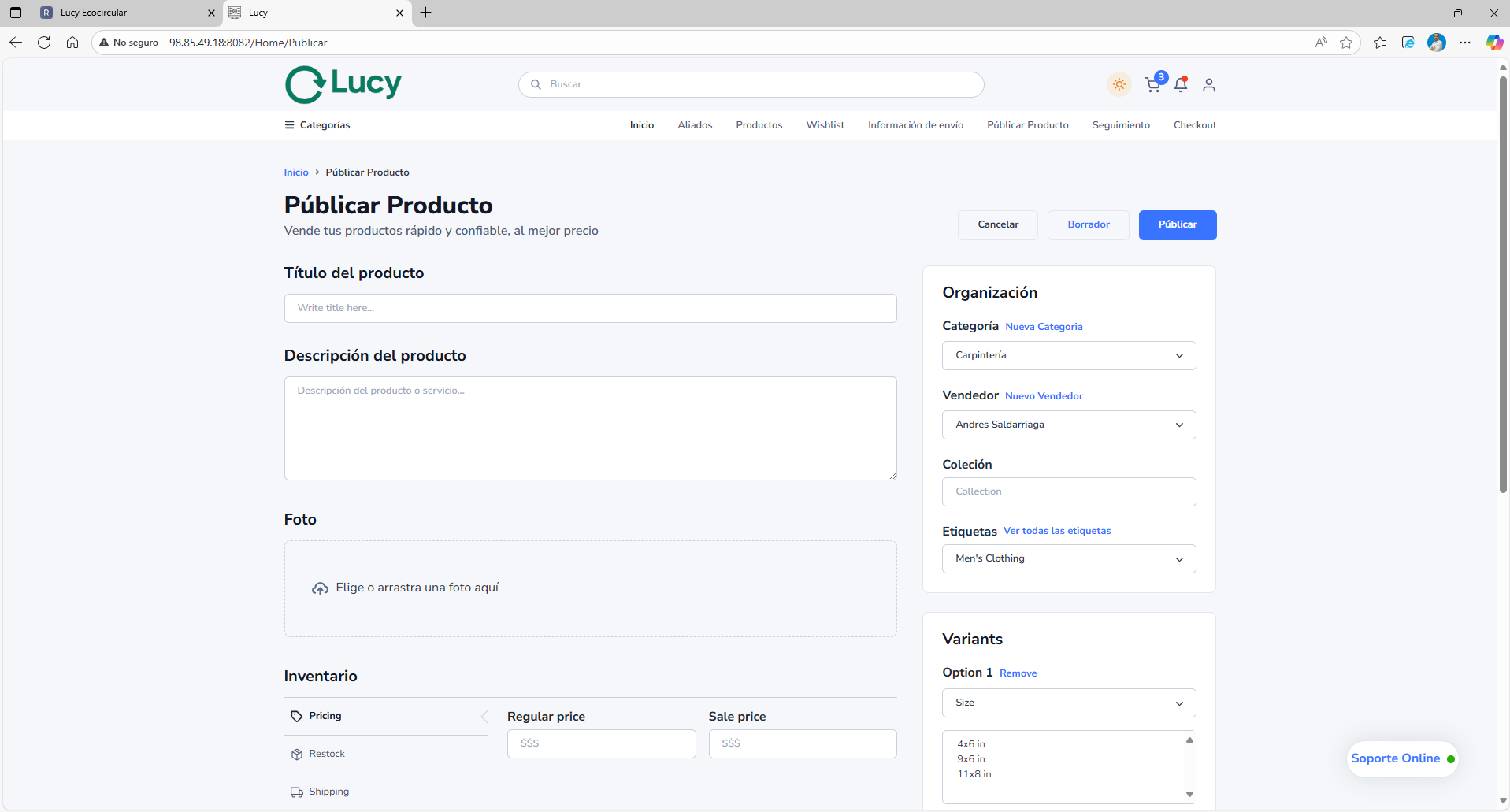 Públicación de Productos